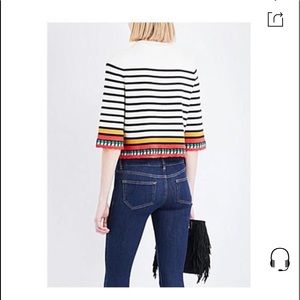 Maje Bicolore Breton Cropped Jumper with Embroidery